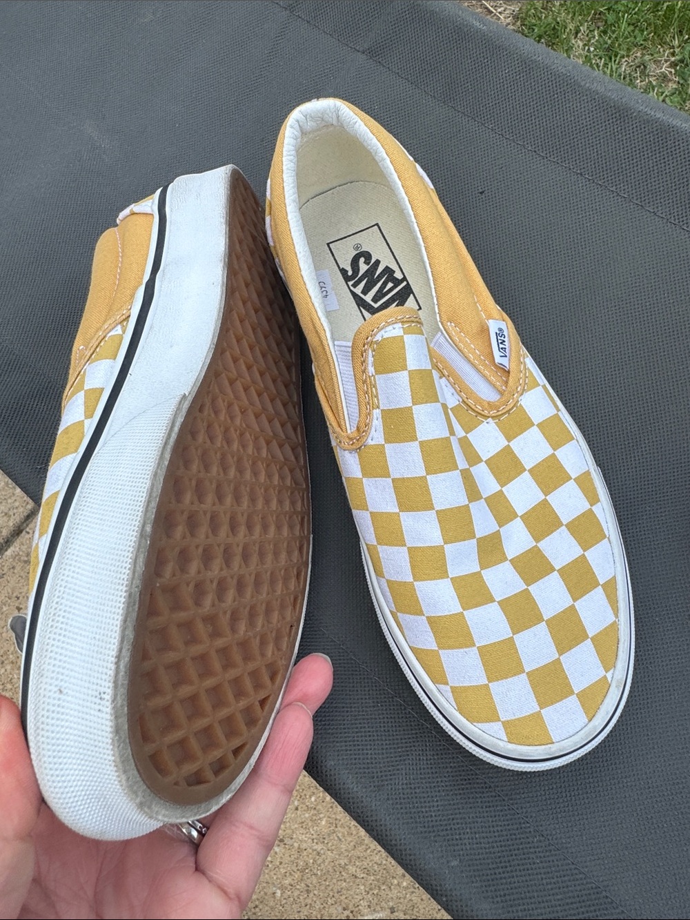 Vans Checkerboard Slip-On Sneakers in Yellow and White